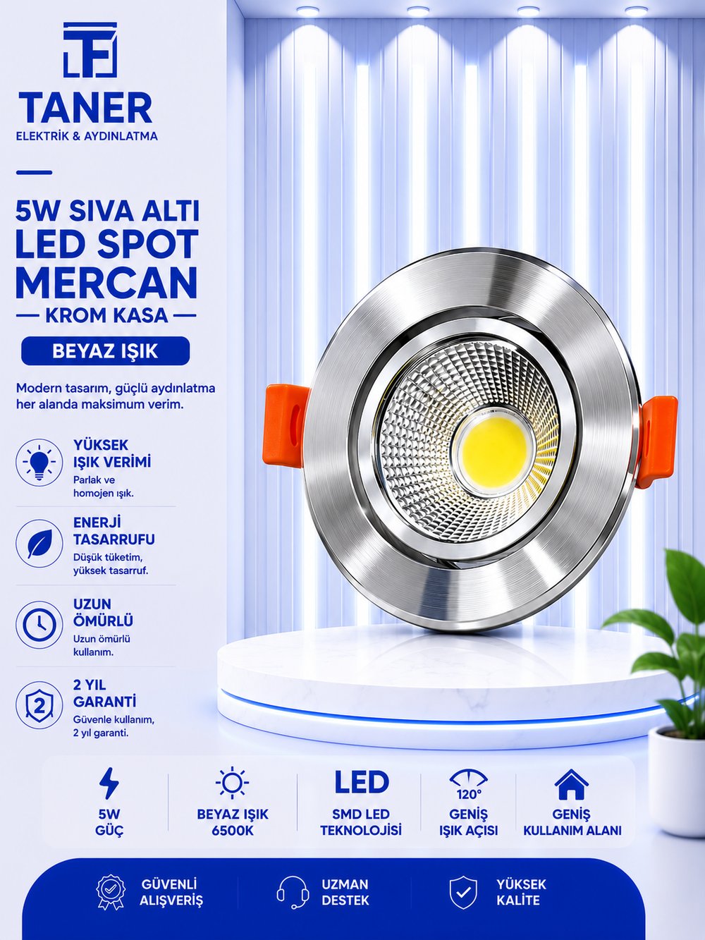 NOAS 5W SIVA ALTI LED SPOT MERCAN KROM KASA 