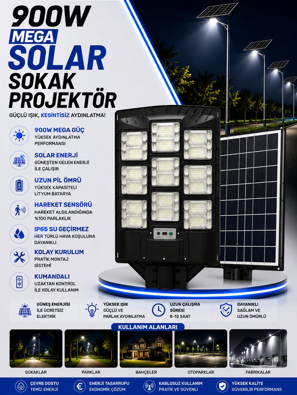 NOAS 900W LED SOLAR SOKAK PROJEKTÖR