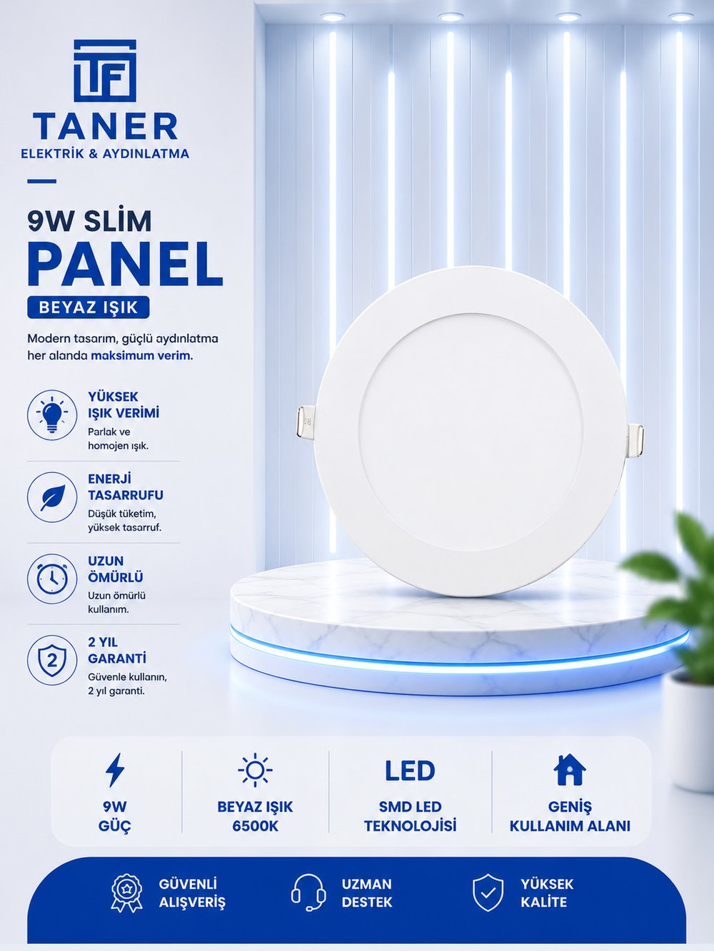 NOAS 9W SLİM LED PANEL BEYAZ