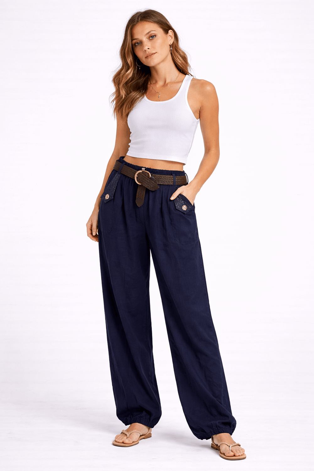 İtalyan Beli Kemerli Şalvar Kalıp Tencel Pantolon 2601XA17 - 2354