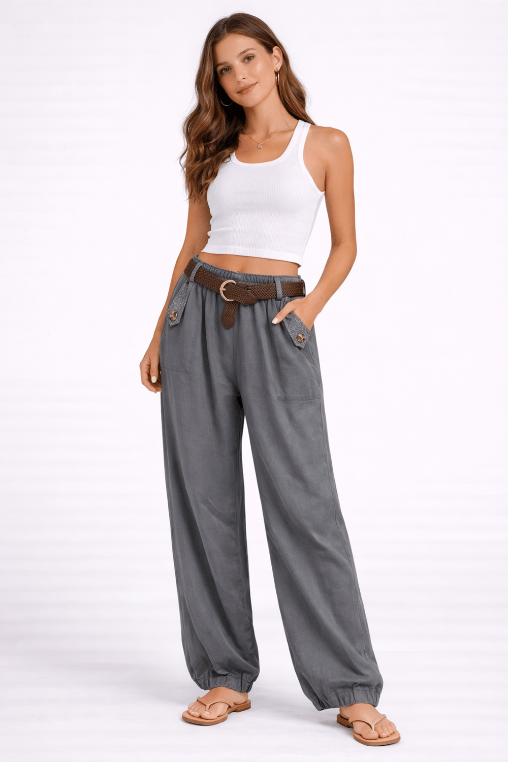 İtalyan Beli Kemerli Şalvar Kalıp Tencel Pantolon 2601XA17 - 2354