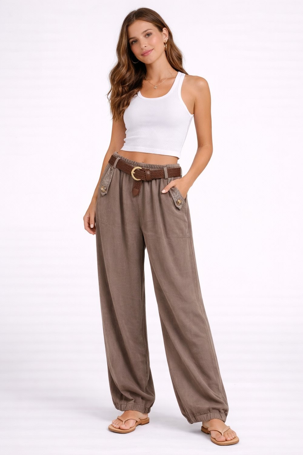 İtalyan Beli Kemerli Şalvar Kalıp Tencel Pantolon 2601XA17 - 2354