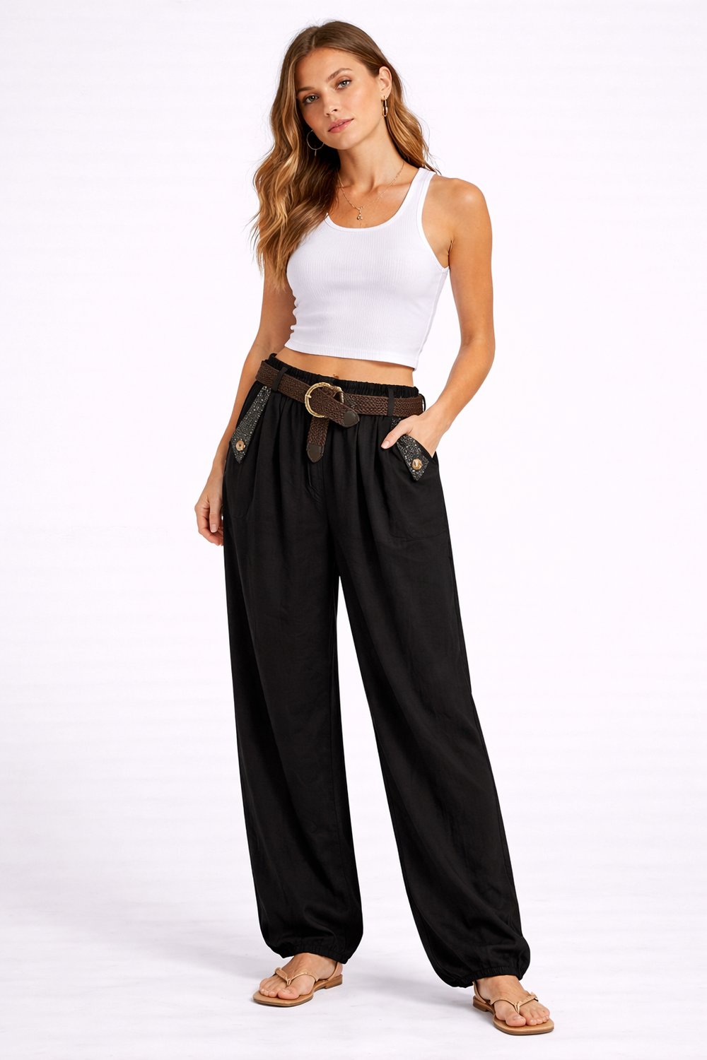 İtalyan Beli Kemerli Şalvar Kalıp Tencel Pantolon 2601XA17 - 2354