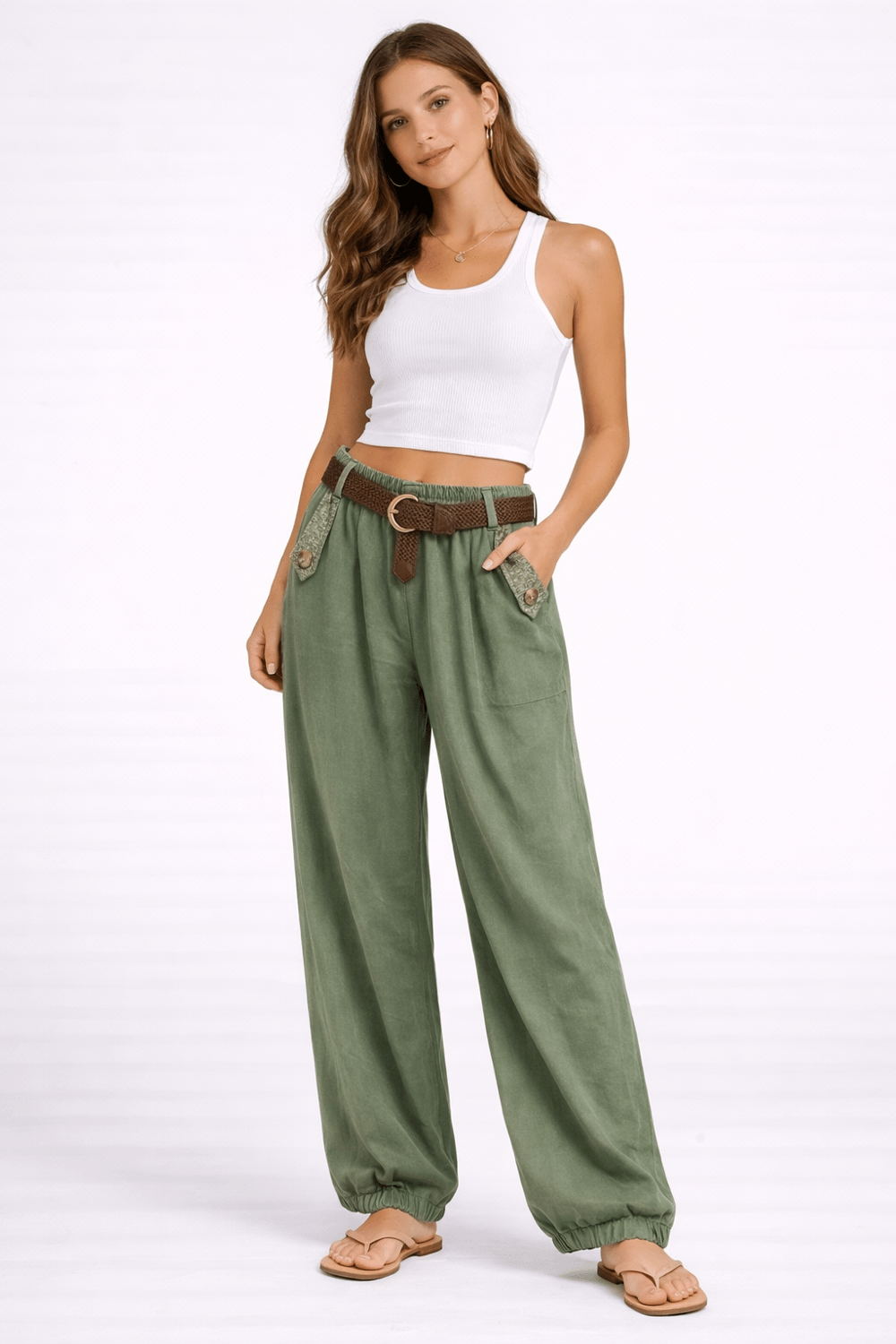 İtalyan Beli Kemerli Şalvar Kalıp Tencel Pantolon 2601XA17 - 2354