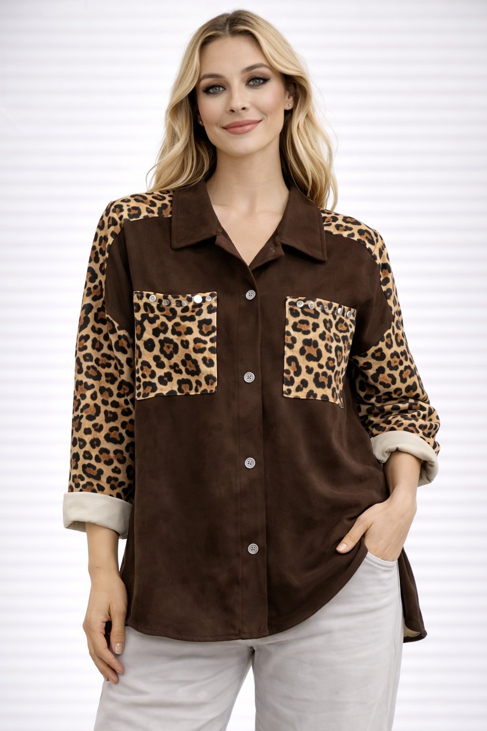 İtalyan Cebi ve Kolu Leopar Desenli Gömlek Ceket 2510AB18 - 29120