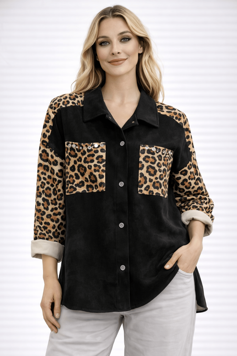 İtalyan Cebi ve Kolu Leopar Desenli Gömlek Ceket 2510AB18 - 29120