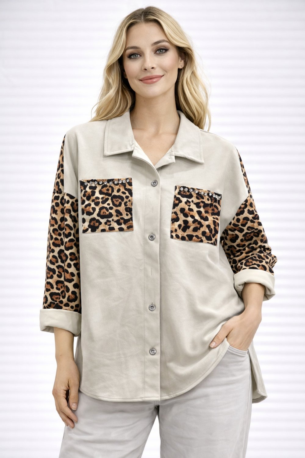 İtalyan Cebi ve Kolu Leopar Desenli Gömlek Ceket 2510AB18 - 29120