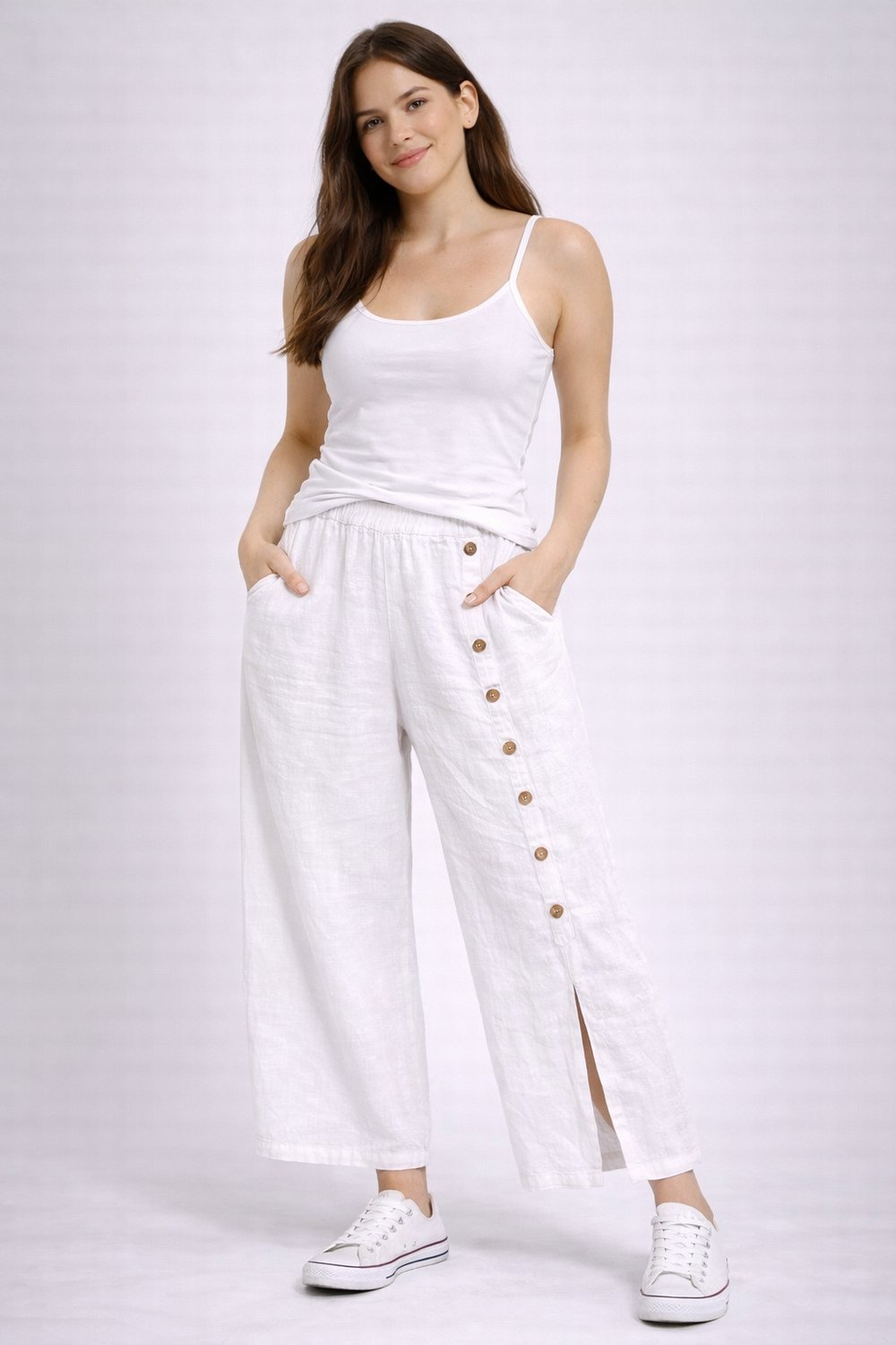 İtalyan Düğme Aksesuarlı Keten Pantolon 25031220 - 9320