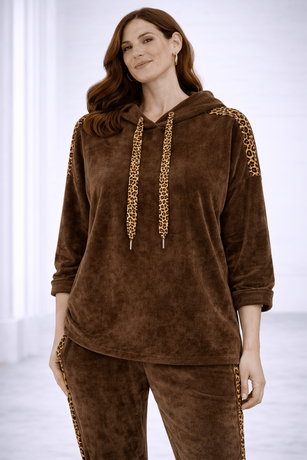 İtalyan Leopar Desenli Kapuşonlu Takım 2510AB25 - 13129 - 12546