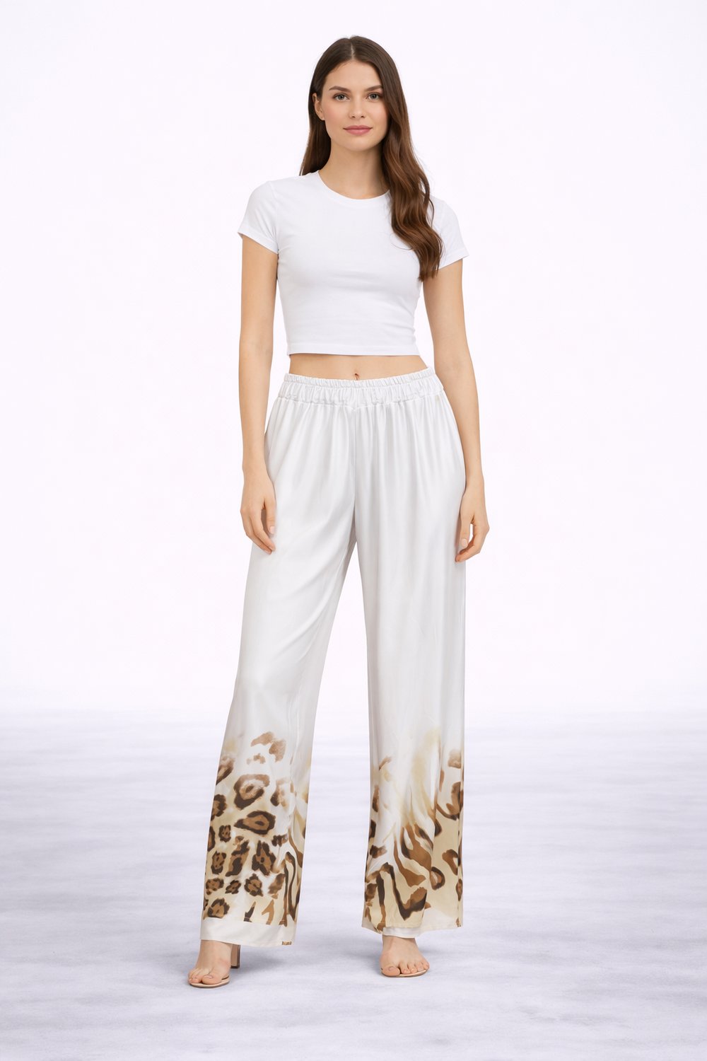 İtalyan Paçası Leopar Desen Saten Pantolon 25011119 - 7229