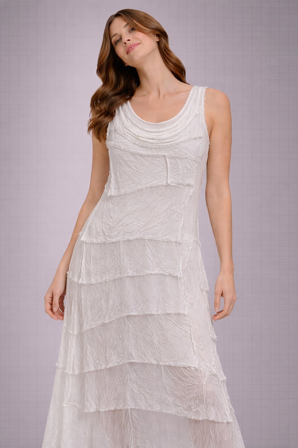 İtalyan Sıfır Kol Kat Kat İpek Elbise 250313523 - 2031