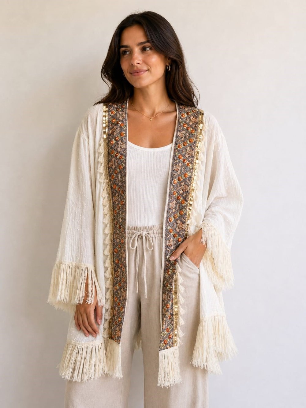 Püsküllü Desenli Kimono & Kaftan 250412721 - R04