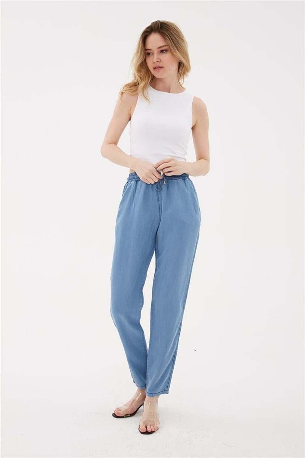FASHION FRIENDS KADIN BELİ BAĞLAMALI DENİM PANTOLON 23Y-PNT0657K1