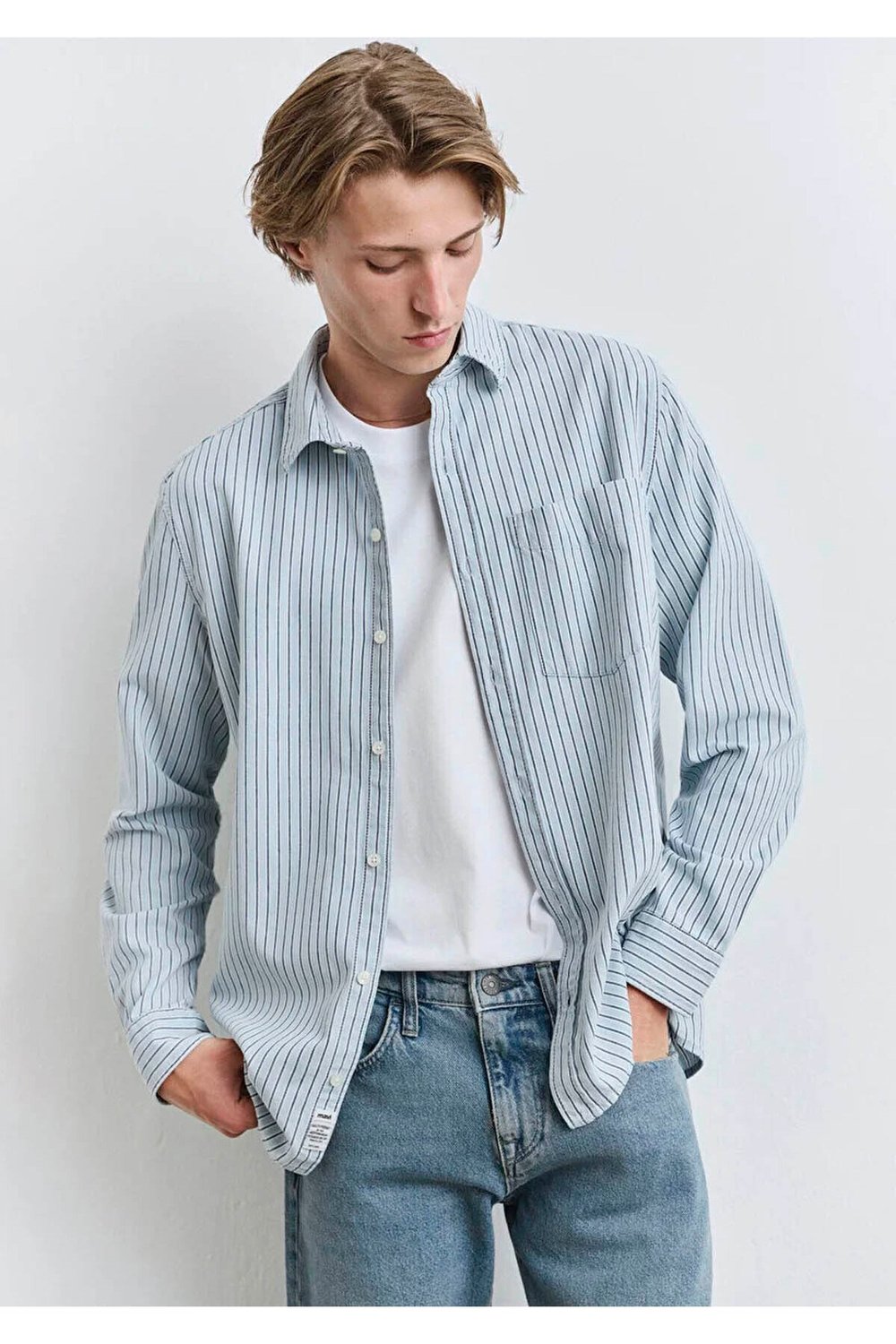 MAVİ ERKEK ÇİZGİLİ GÖMLEK LIGHT INDIGO STRIPE 0211696-90915