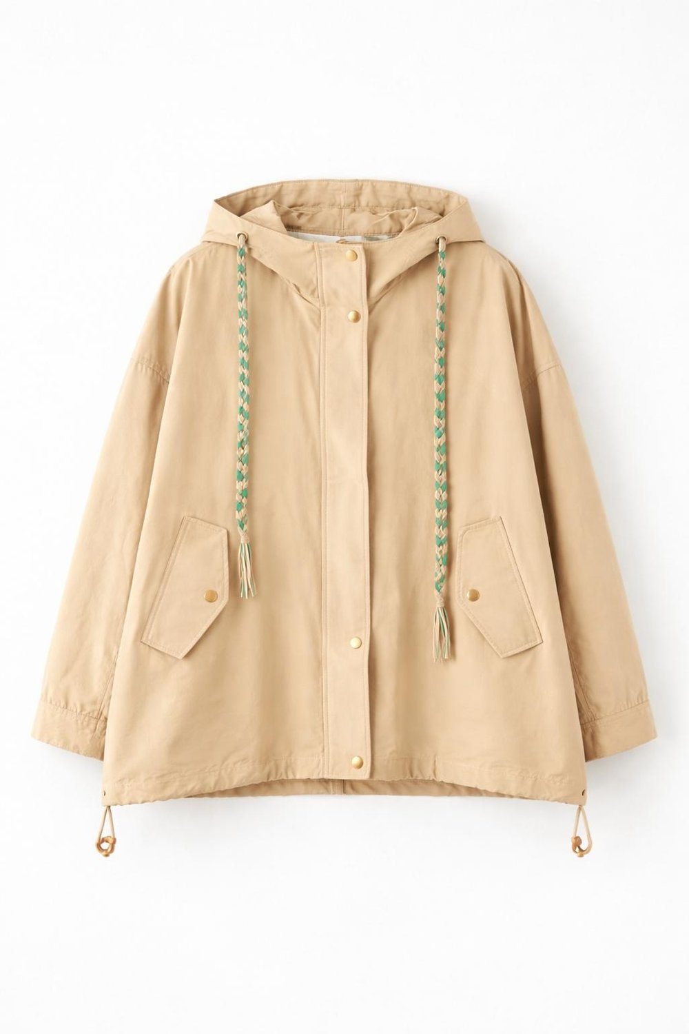 Bej Kapüşonlu Oversize Trenç