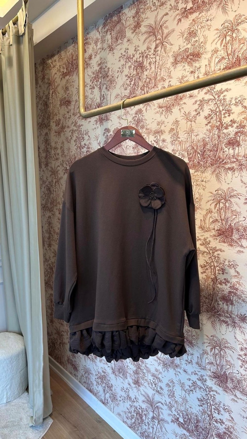 Kahve Çiçek Sweatshirt