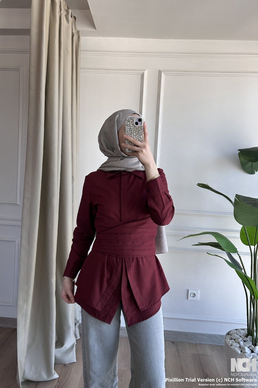 Kuşaklı Bordo Gömlek