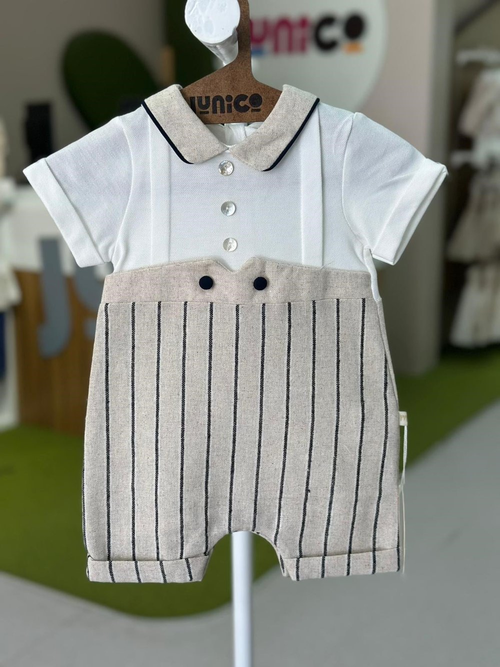 LACİVERT ÇİZGİLİ KETEN ROMPER