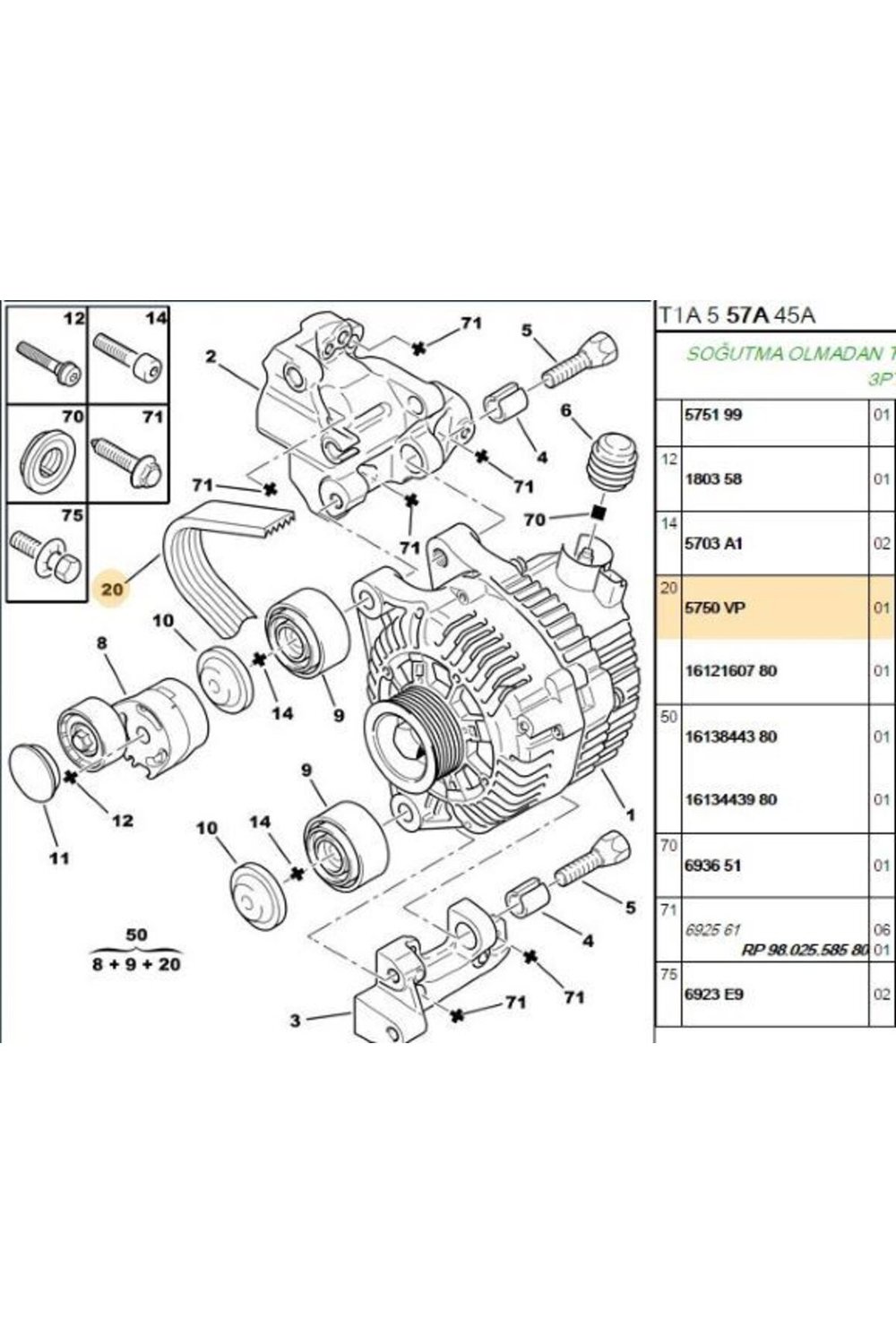 ALTERNATOR KAYISI PARTNER BERLINGO M59 DV6TED 6PK1341 5750.VP