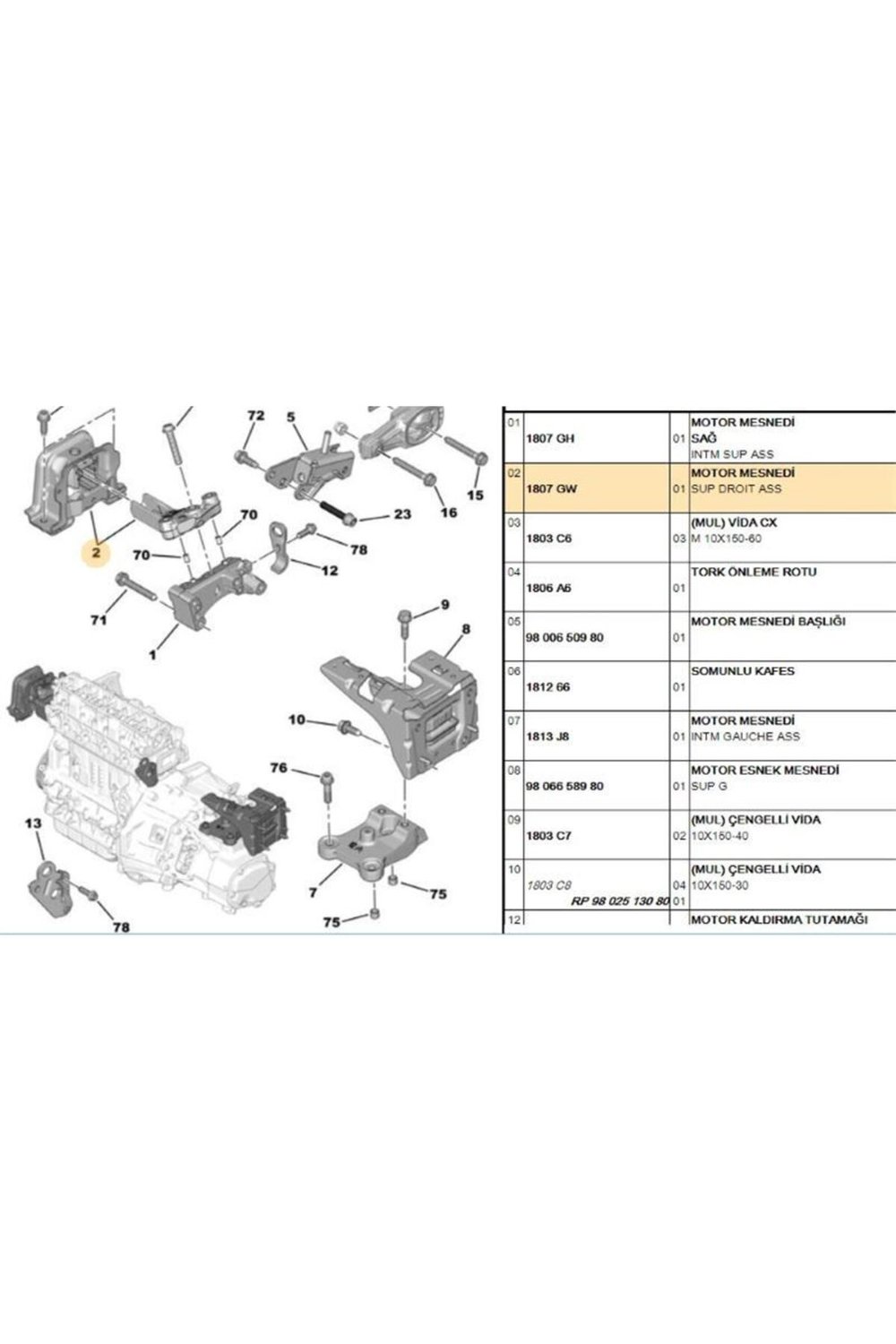 MOTOR TAKOZU C3 PICASSO CELLYSE 301 107 207 208 2008 07- 1807.AW