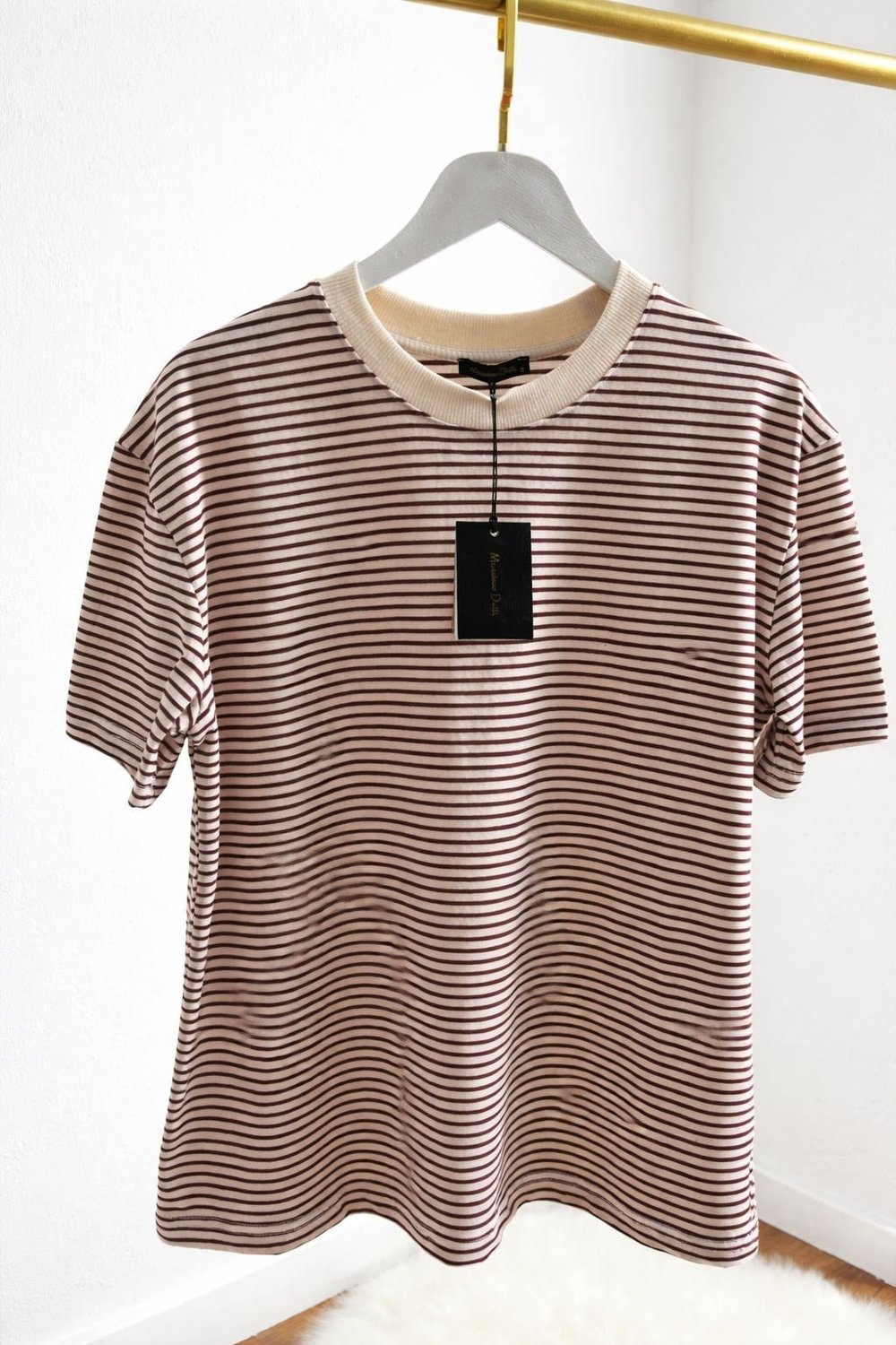 Orjinal Marka Çizgili Bordo T-shirt