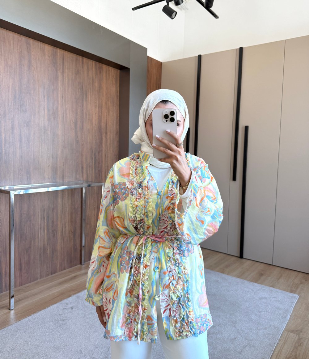 Fırfır Detaylı Pastel Ton Yazlık Keten Gömlek