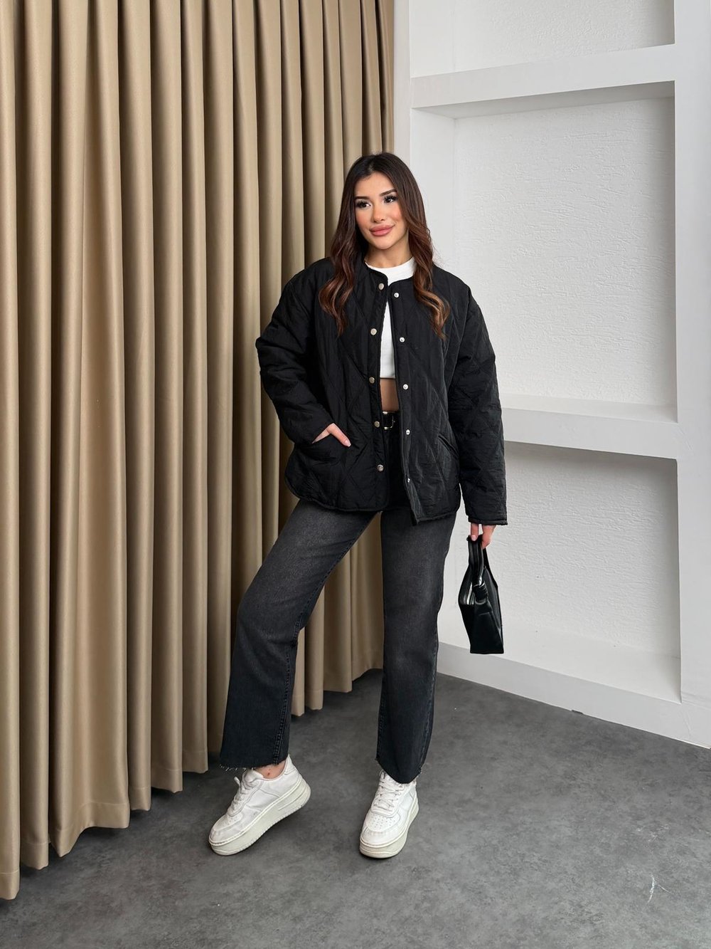 Çıkarılabilir Kapüşonlu Kapitone Ceket Siyah