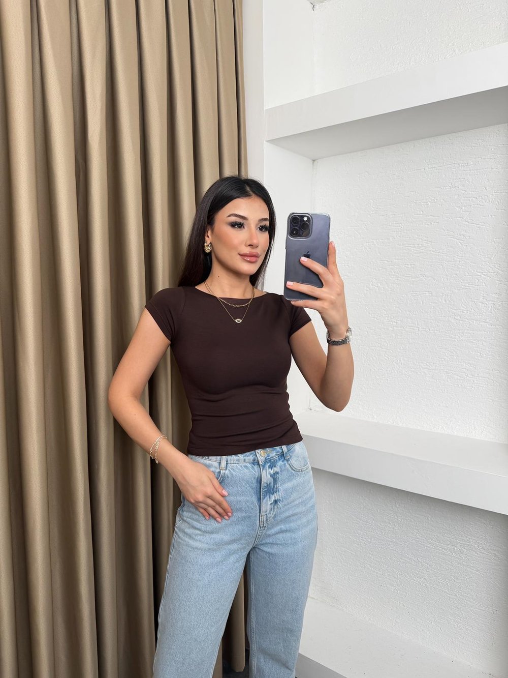 Dar Kesim Basic Tişört Kahve