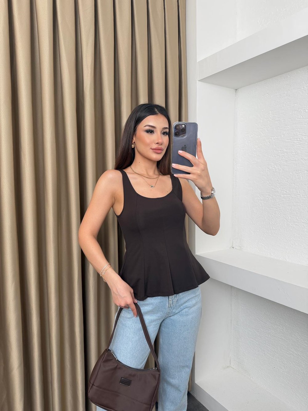 Volanlı Basic Bluz Kahve