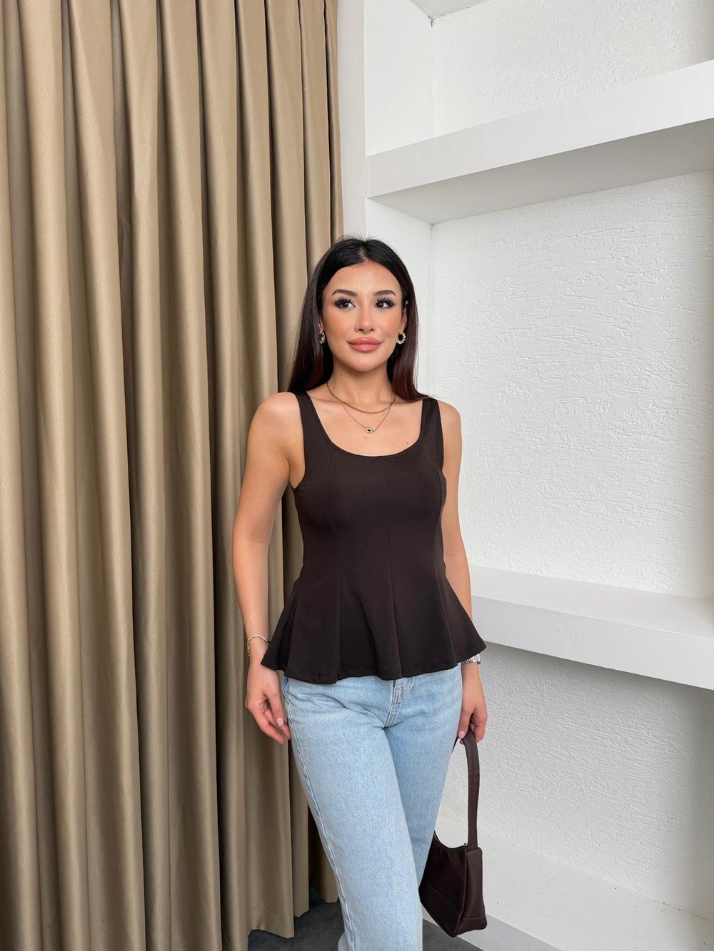 Volanlı Basic Bluz Kahve