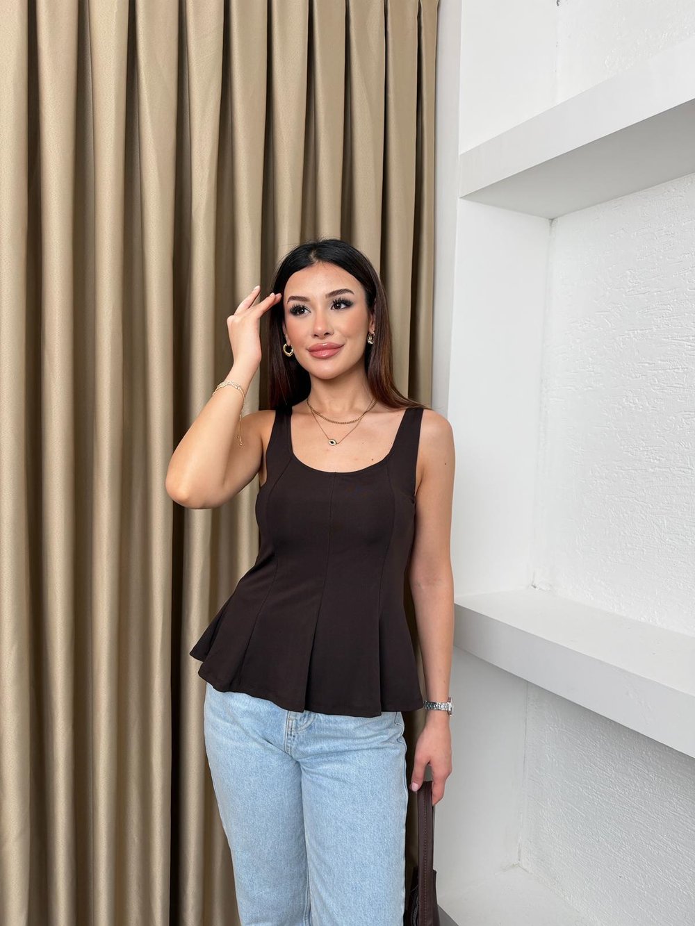 Volanlı Basic Bluz Kahve