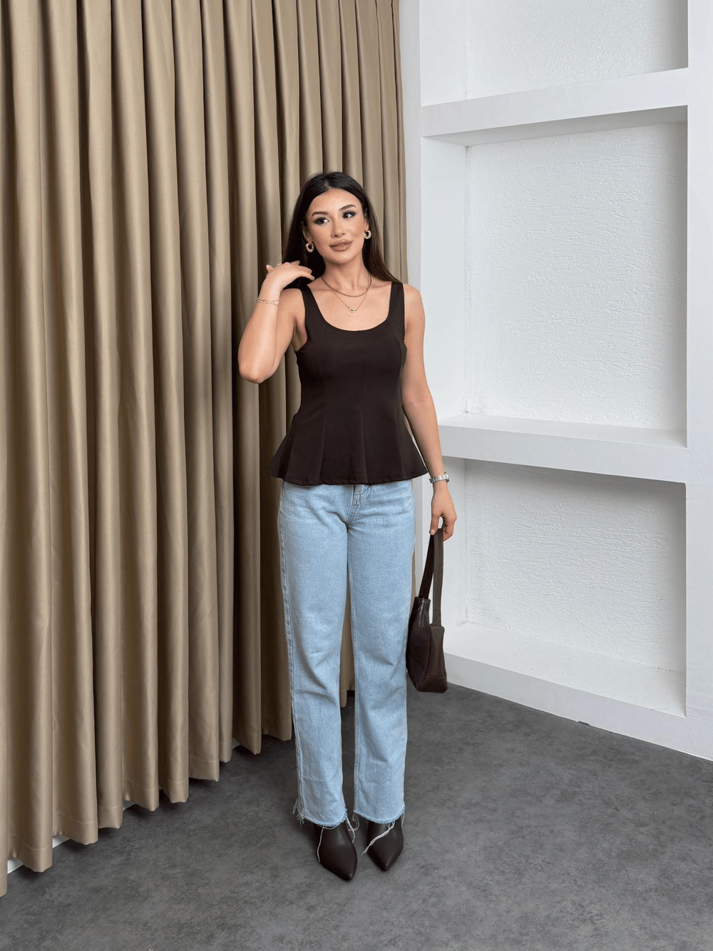 Volanlı Basic Bluz Kahve