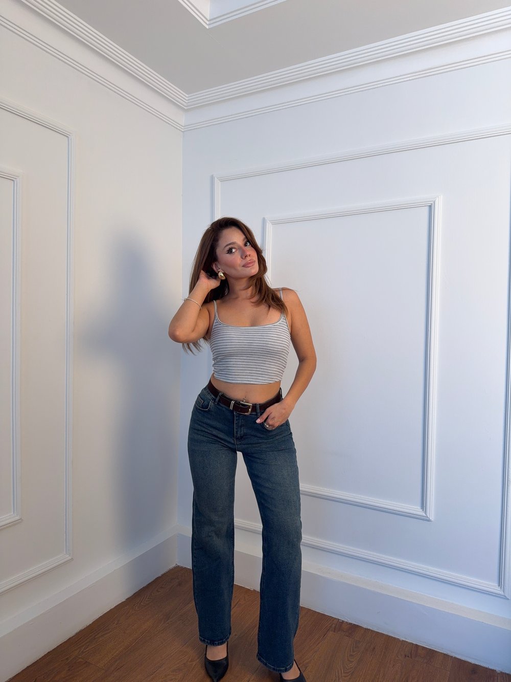 Likralı Yüksek Bel Palazzo Jean Pantolon 