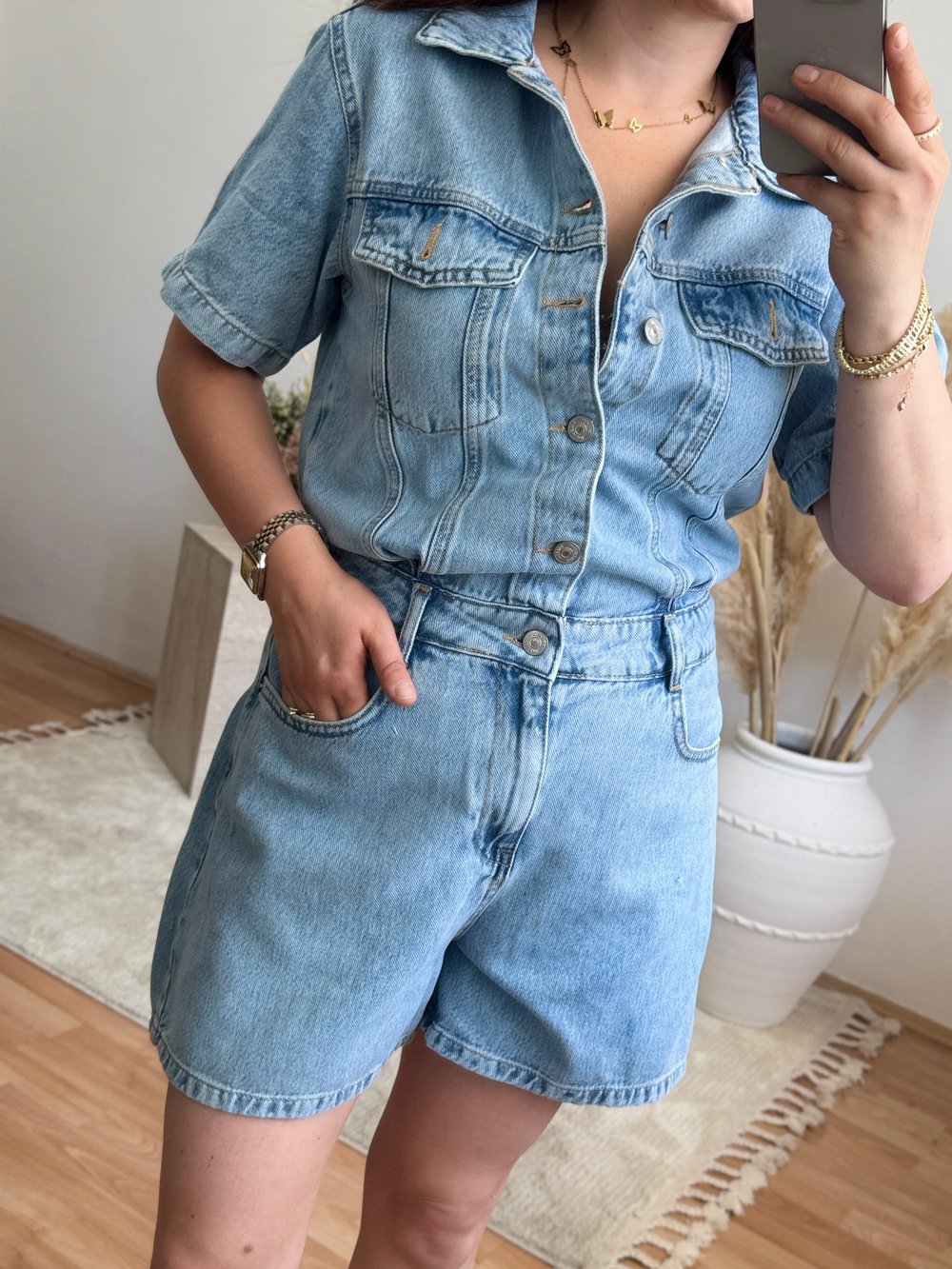  Denim Şort Tulum