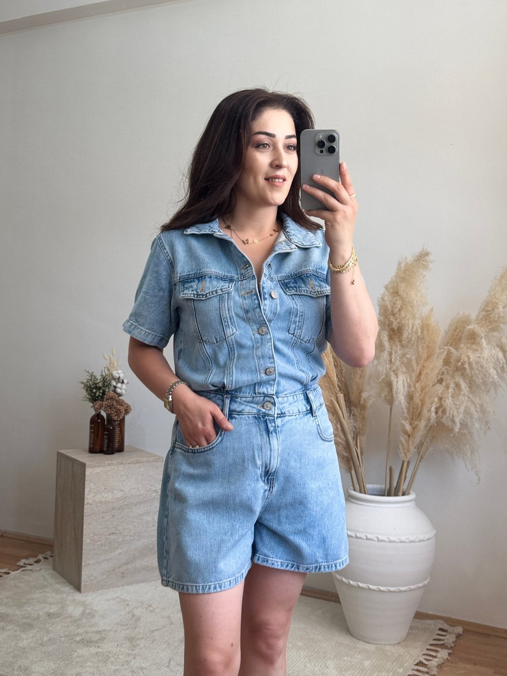  Denim Şort Tulum