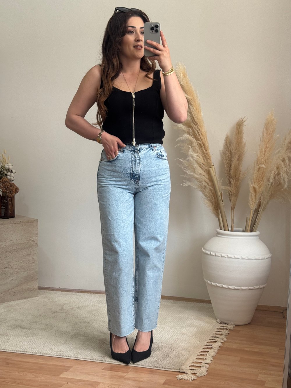 Açık Mavi Wide Leg Jean Pantolon