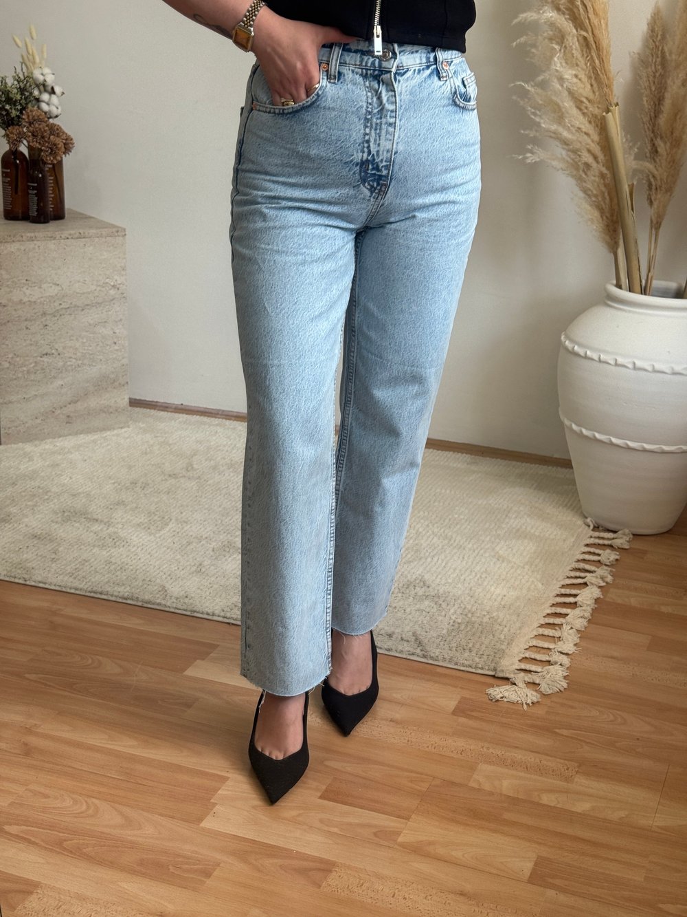 Açık Mavi Wide Leg Jean Pantolon