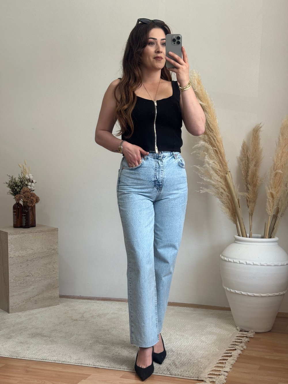 Açık Mavi Wide Leg Jean Pantolon