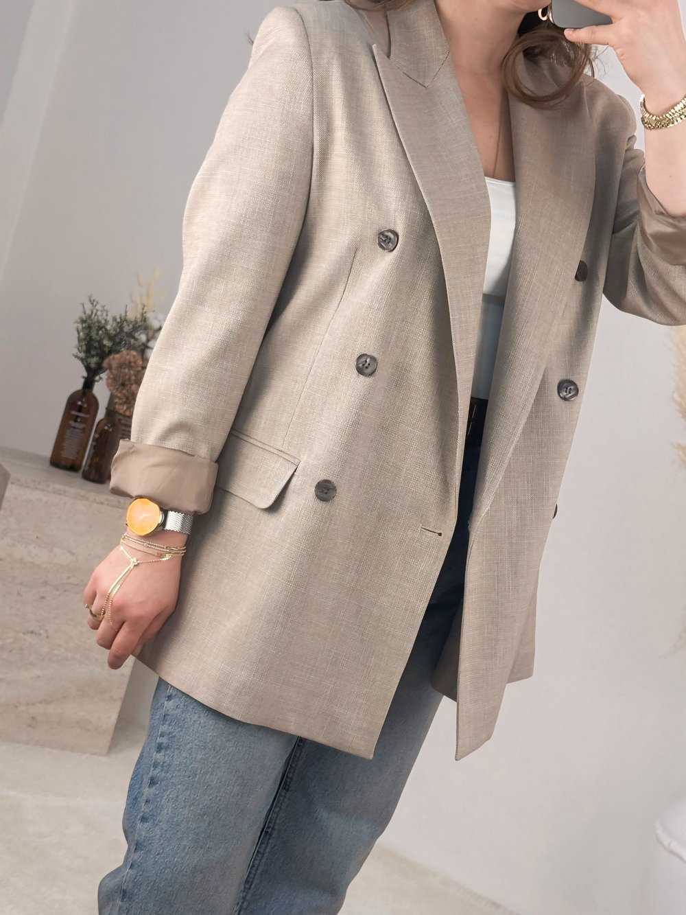 Dilvin Kruvaze Detaylı Blazer Ceket-Vizon