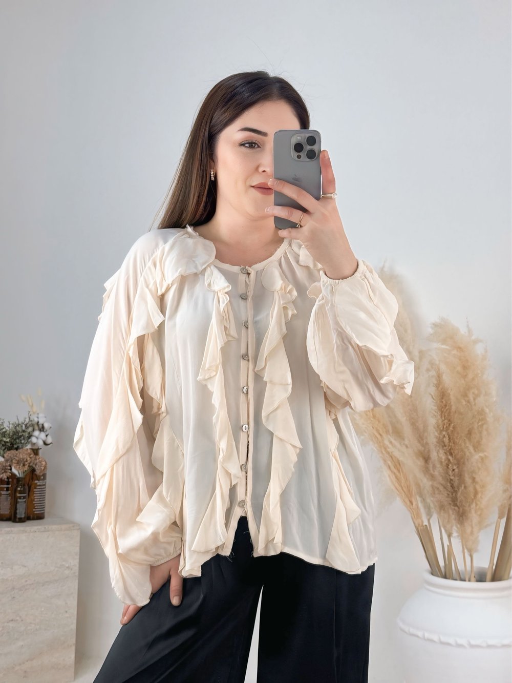 Fırfır Detaylı Şifon Bluz