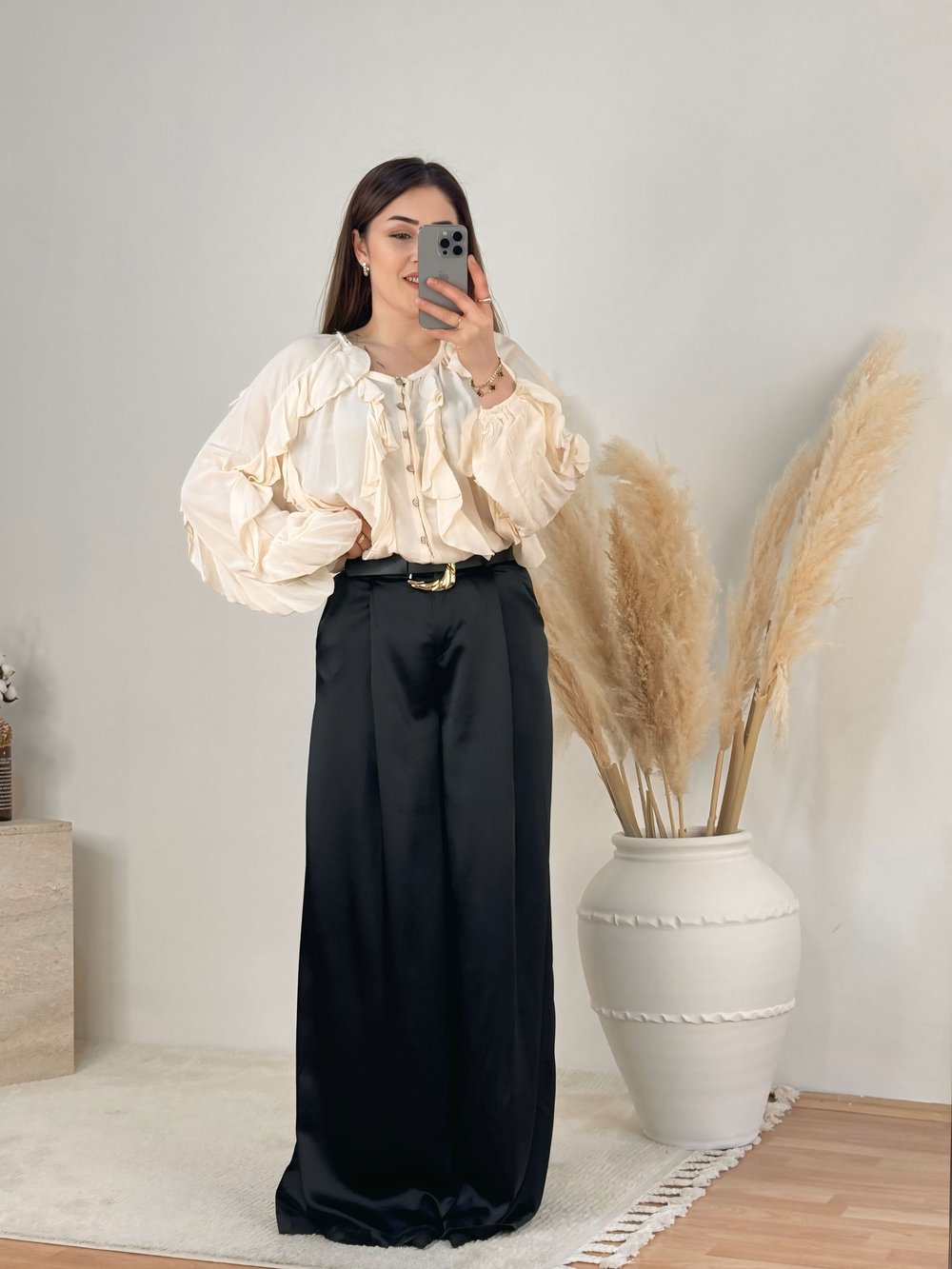 Fırfır Detaylı Şifon Bluz