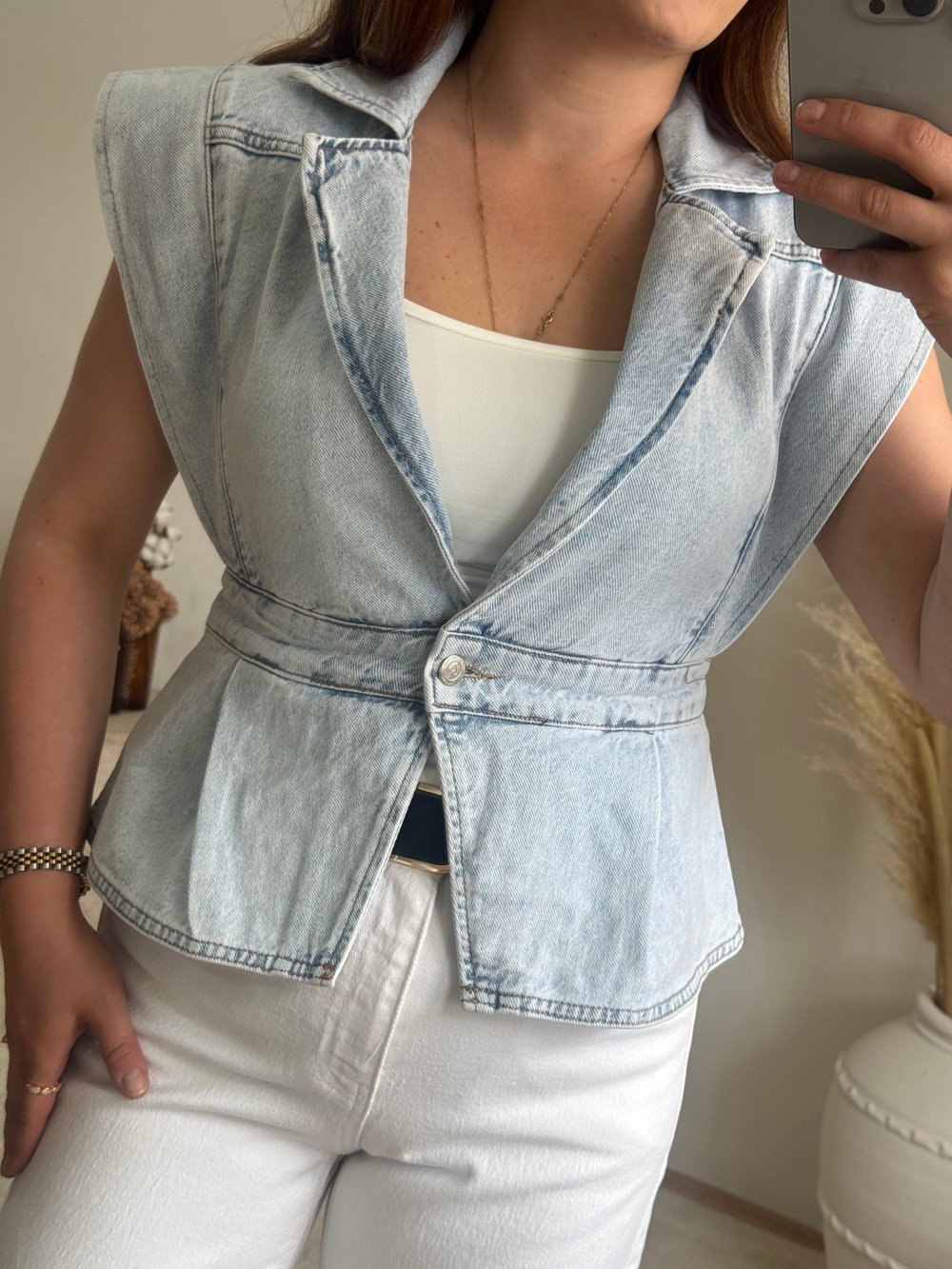Kar Yıkama Denim Yelek Açık Mavi