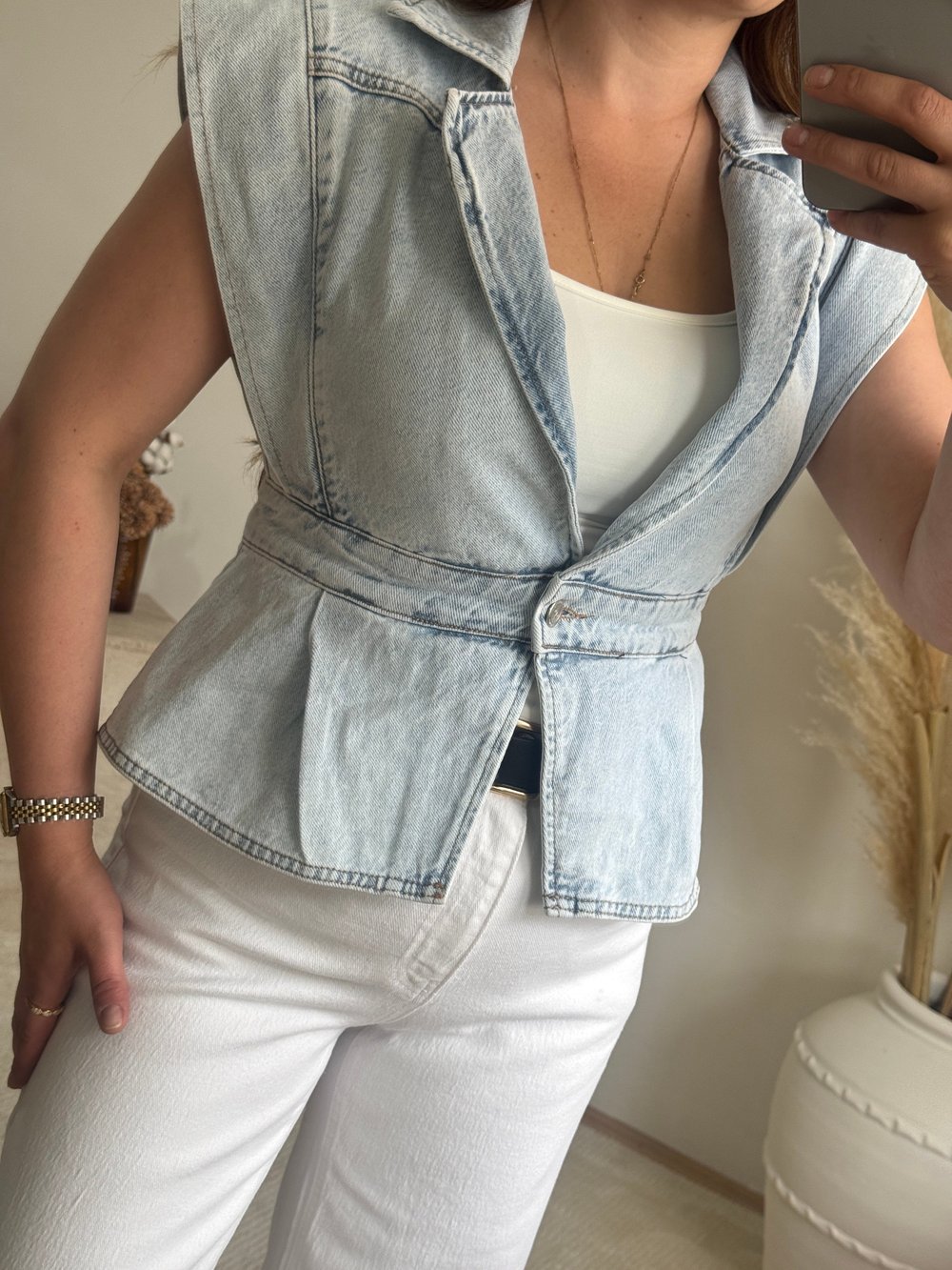 Kar Yıkama Denim Yelek Açık Mavi