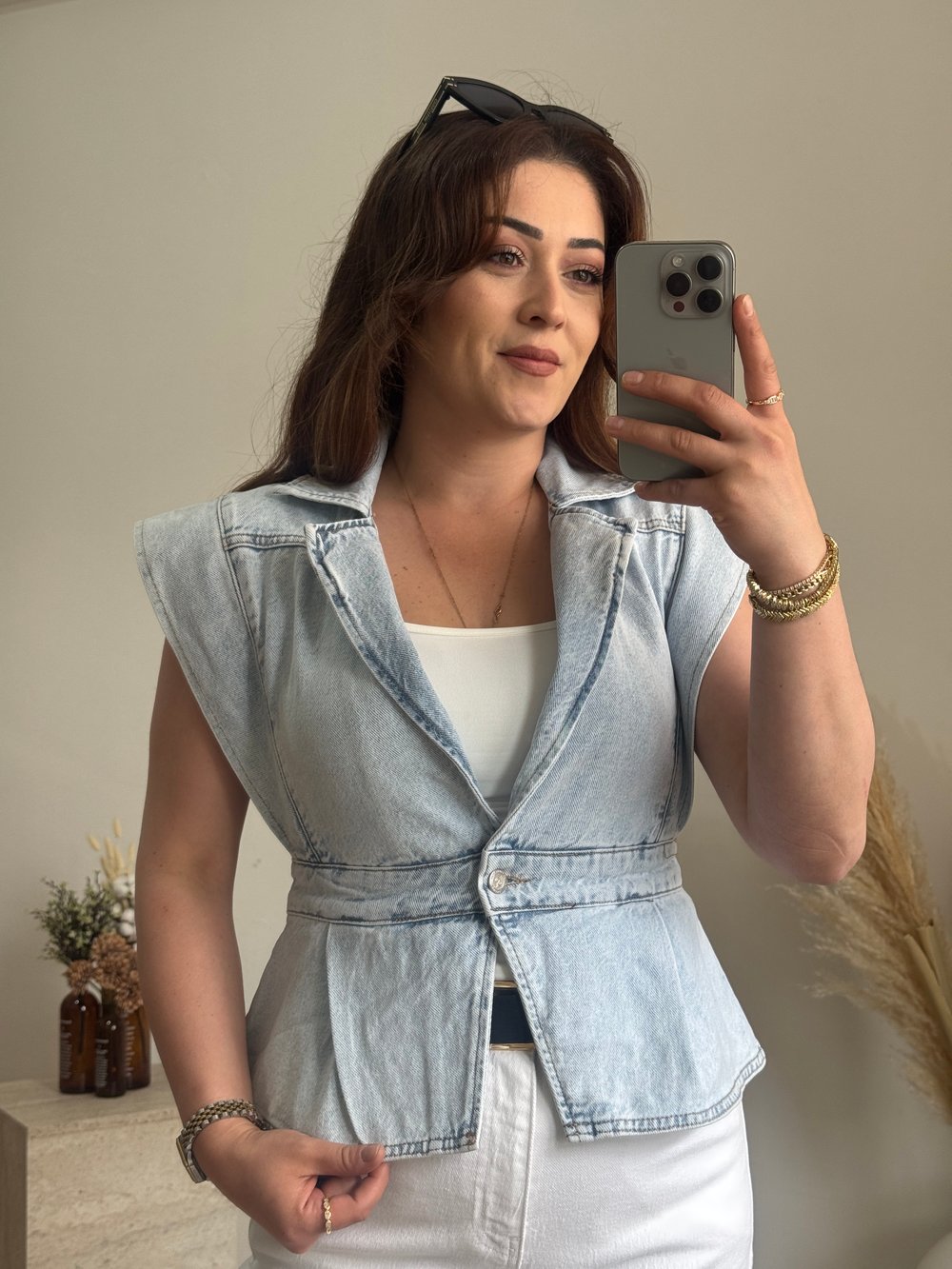 Kar Yıkama Denim Yelek Açık Mavi
