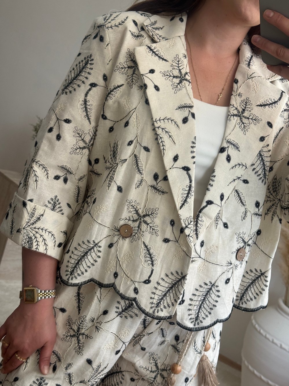 Nakış Detay Blazer Ceket Bej