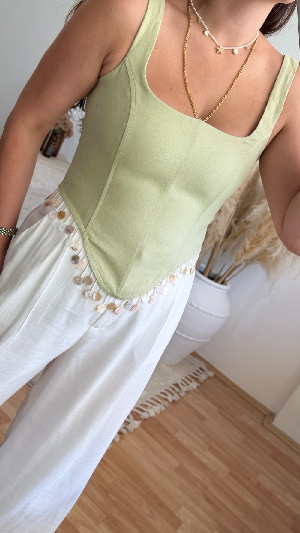 Pul Detaylı Sırt Bağlamalı Büstiyer-Mint