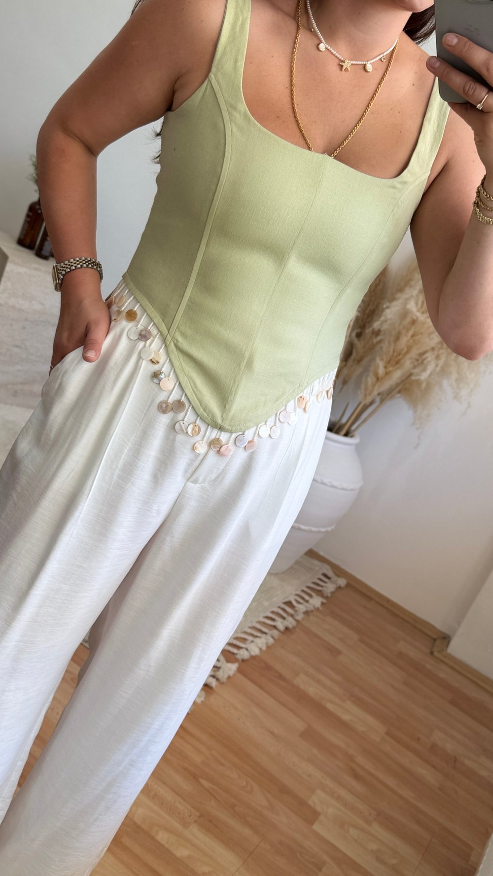 Pul Detaylı Sırt Bağlamalı Büstiyer-Mint