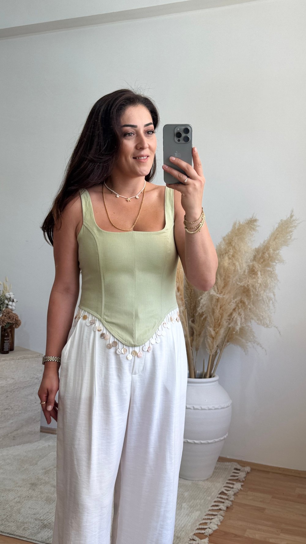 Pul Detaylı Sırt Bağlamalı Büstiyer-Mint