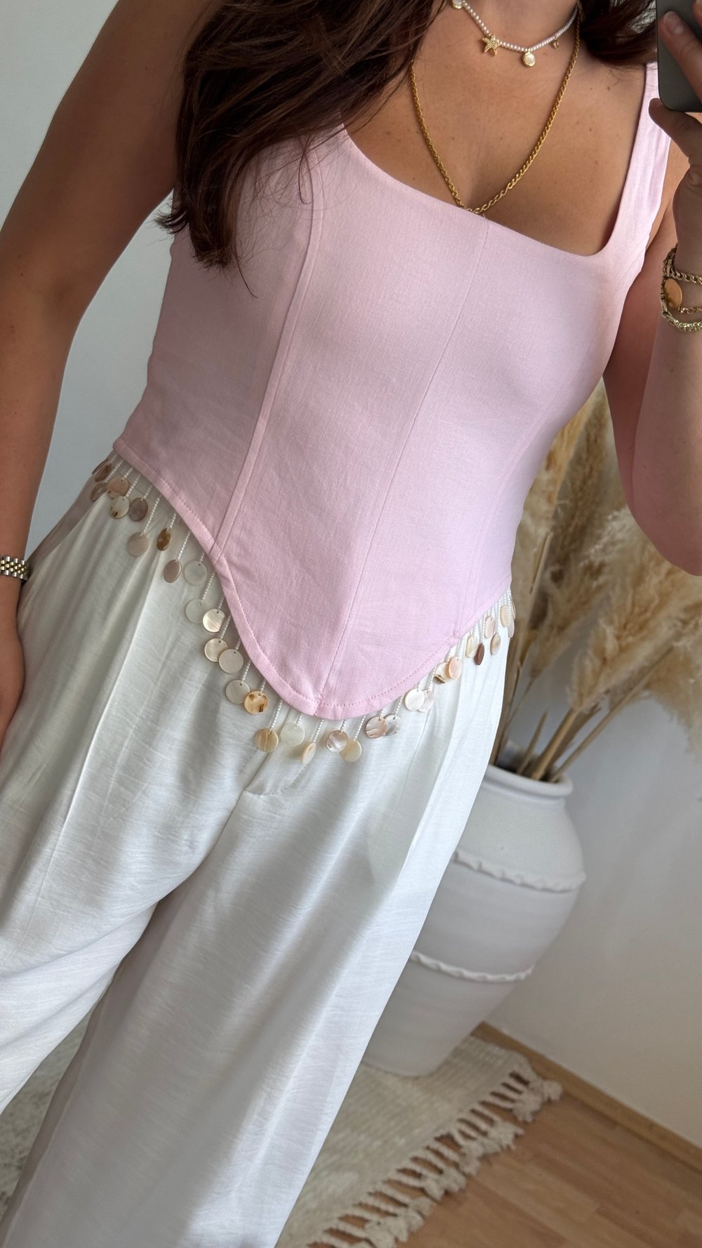 Pul Detaylı Sırt Bağlamalı Büstiyer-Pembe