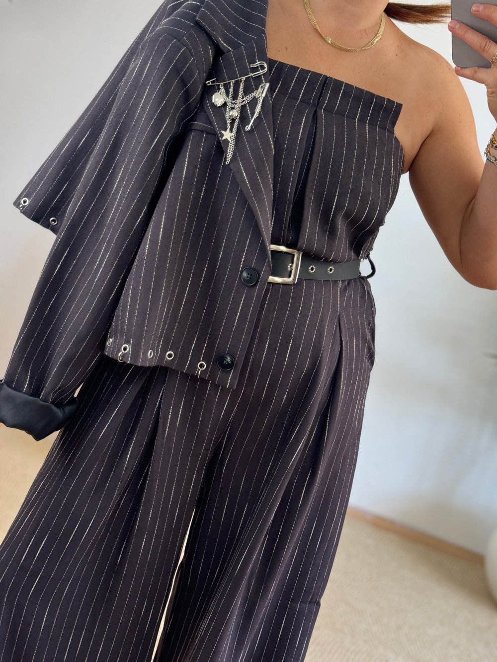 Tasarım Çizgili Blazer Ceket 